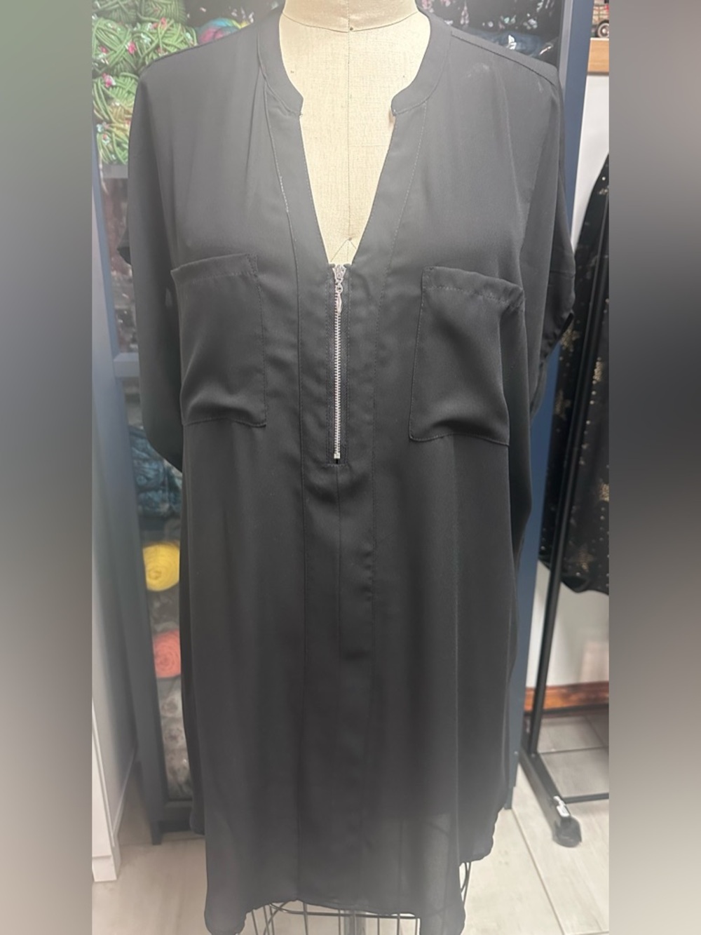 Torrid Black Zip-Front Tunic Blouse